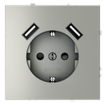 Розетка встраиваемая VOLTUM S70 с заземлением и защитными шторками, 16А, с USB, A+A, (сталь)