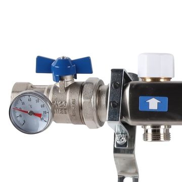 Коллектор Rommer 1"x3/4" на 12 контуров с запорными клапанами в сборе (нерж. сталь) RMS-3210-000012