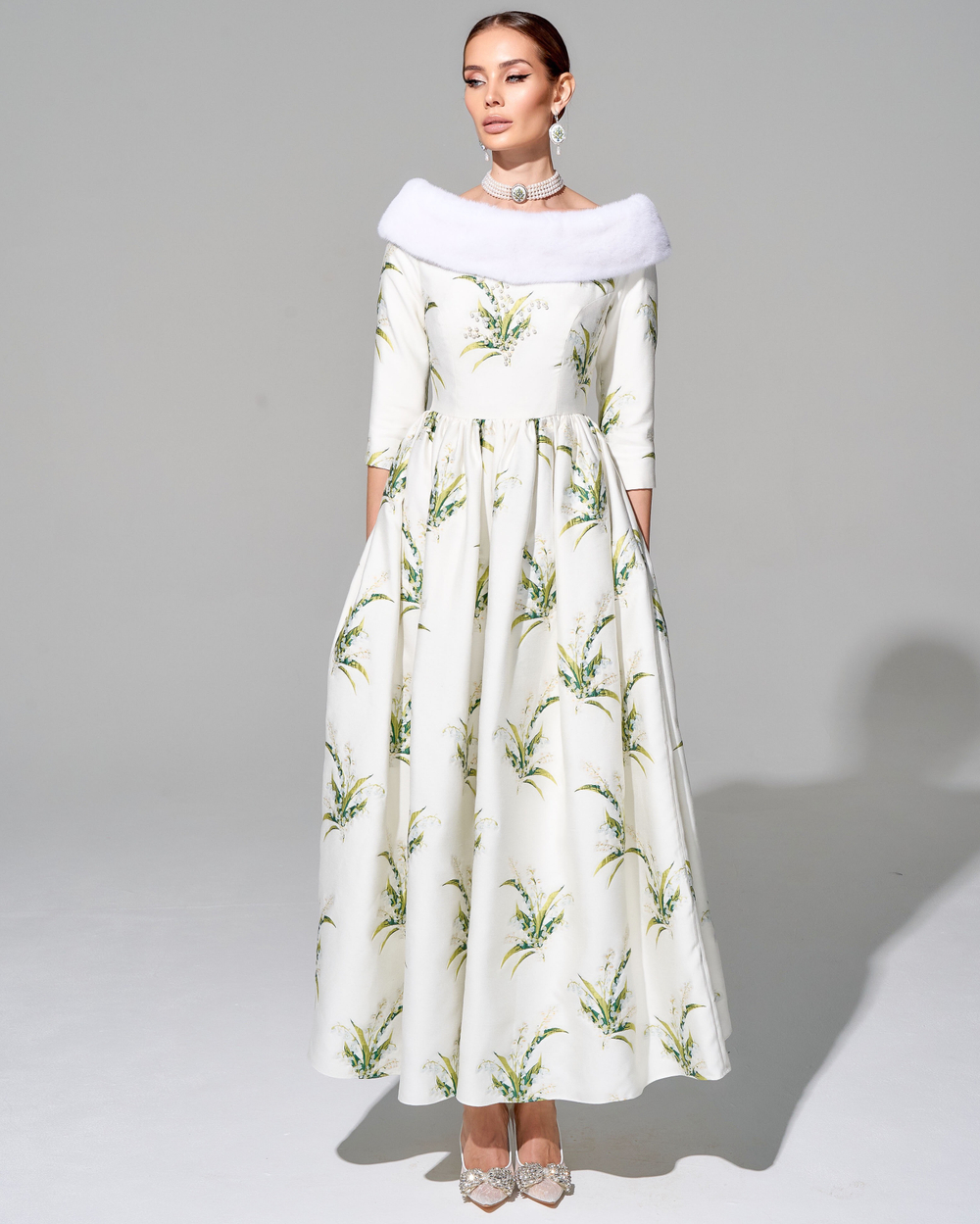 Платье "Весна в Париже" с меховой отделкой