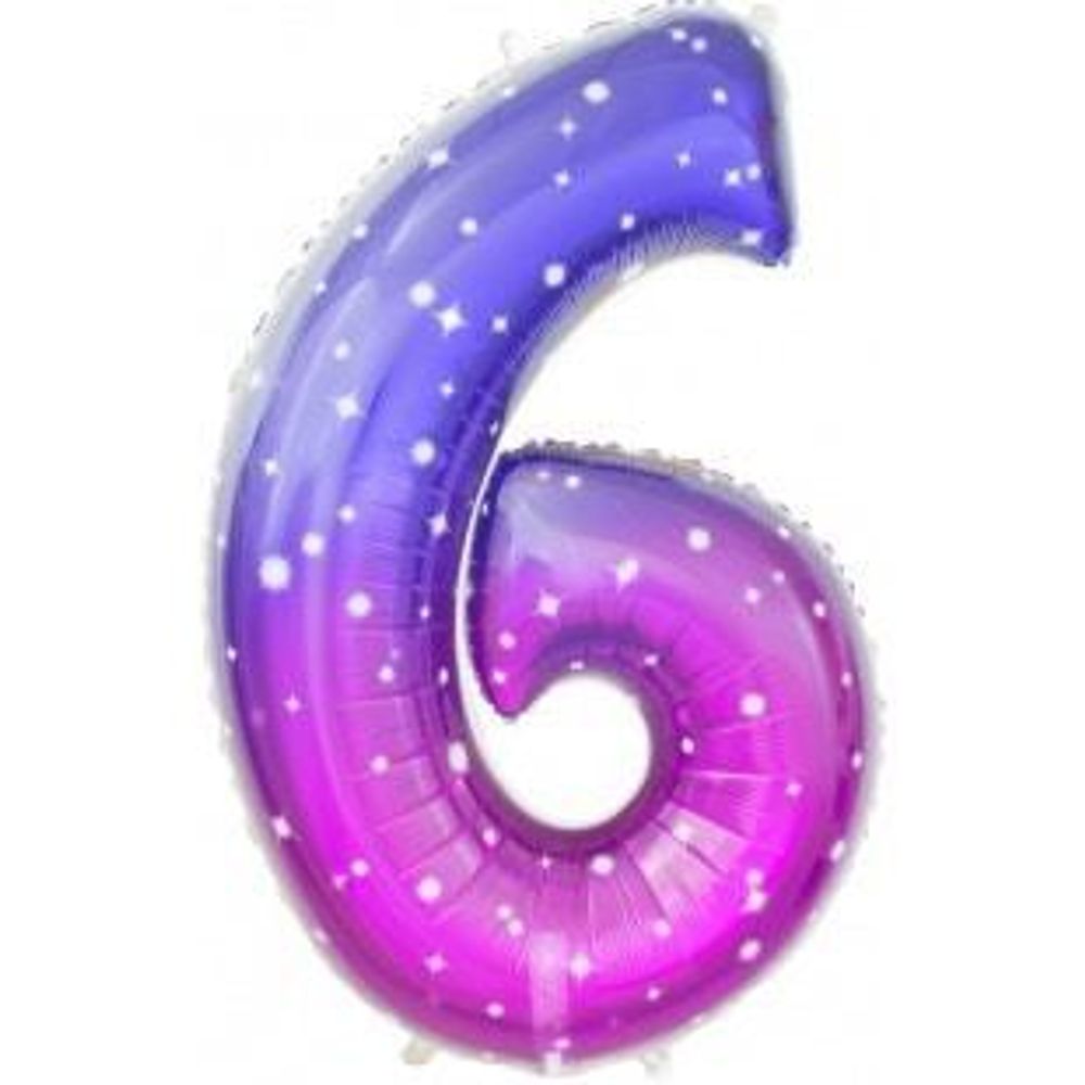 Шар-цифра, фольга, Градиент Фиолетовый, "Цифра 6", 86 см . (БГ-50)