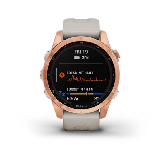 Часы Garmin Fenix 7S Solar, розовое золото, песочный силикон 010-02539-11