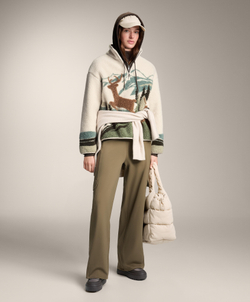 Oysho Толстовка из искусственной овчины с принтом «Пейзаж с оленем», экрю