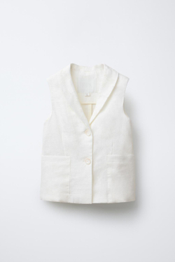 ZARA ЖИЛЕТ ИЗ СМЕСОВОГО ЛЬНА, ЭКРЮ