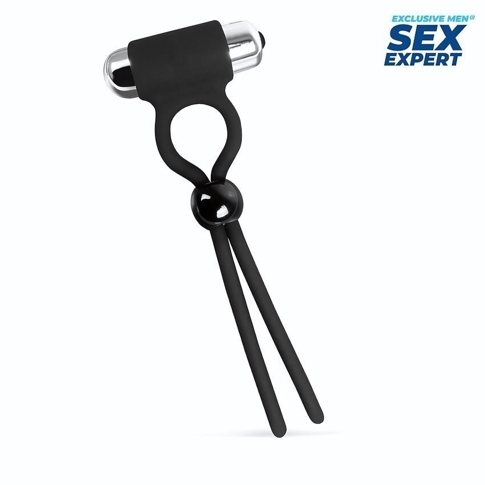 Черное эрекционное кольцо-лассо с вибрацией (Цвет: черный)