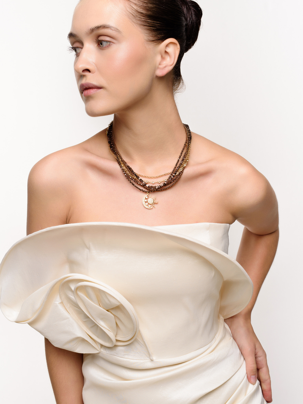 Колье "Sun And Moon" из гематита Gold