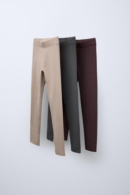 ZARA НАБОР ИЗ ТРЕХ ОДНОТОННЫХ ЛЕГИНСОВ, РАЗНОЦВЕТНЫЙ