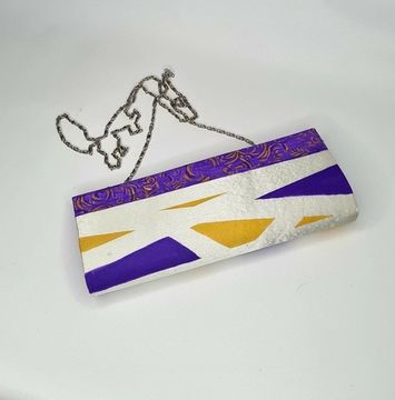 Сумка - клатч из атласа. №1380 (фиолетовый с горчичным)