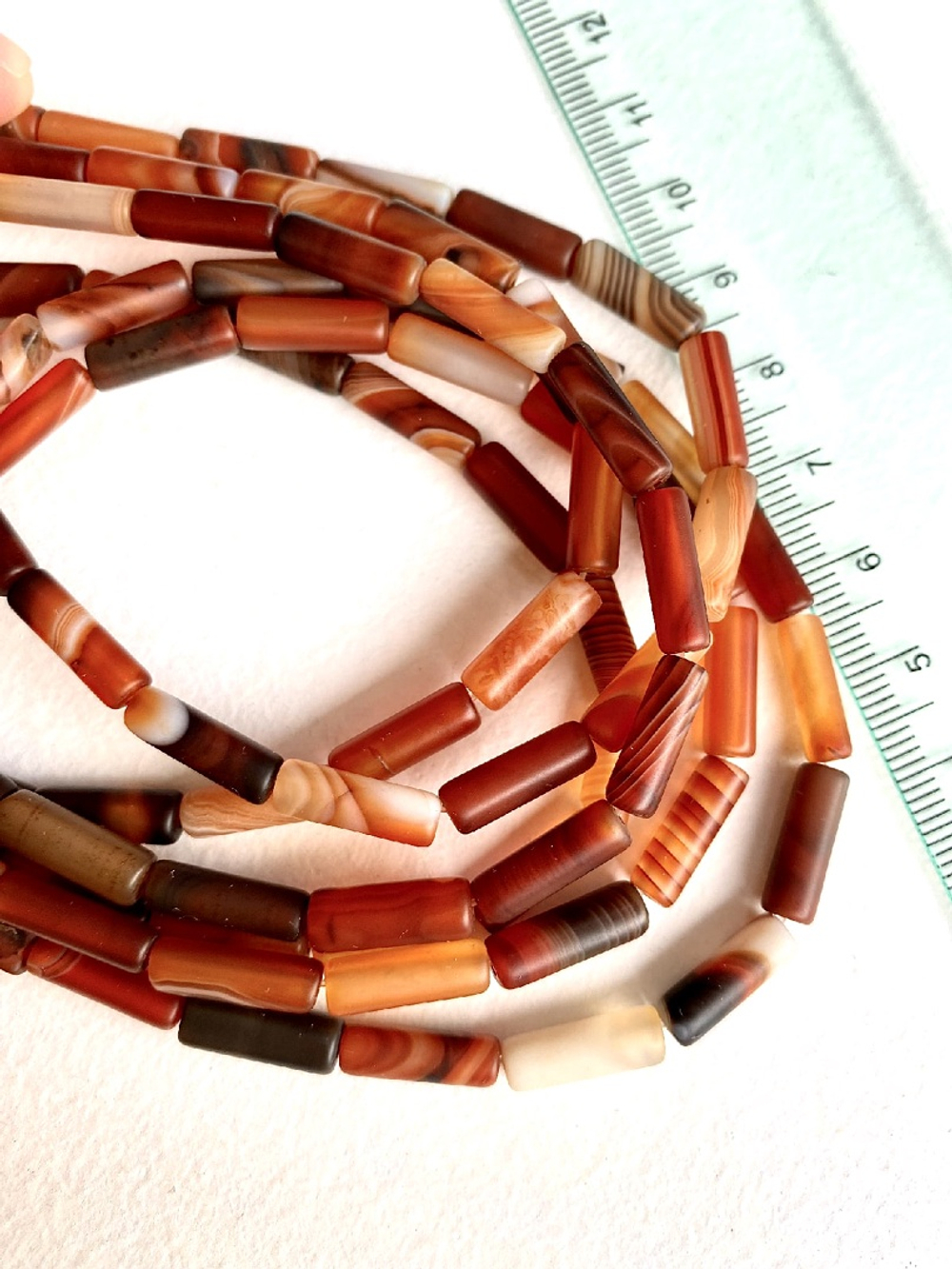 1510 Трубочки сердолик с полосками матовый, 13*4мм, нить 38см (30шт)