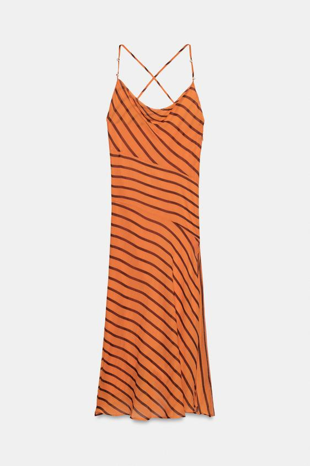 ZARA ПЛАТЬЕ МИДИ В ПОЛОСКУ НА БРЕТЕЛЯХ, РАЗНОЦВЕТНЫЙ
