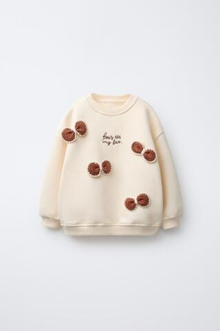 ZARA ТОЛСТОВКА С АППЛИКАЦИЕЙ КРЮЧКОМ, ЭКРЮ