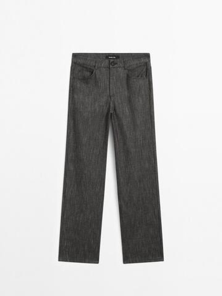 Massimo Dutti Брюки прямого кроя из смесового хлопка с меланжевым узором, серый