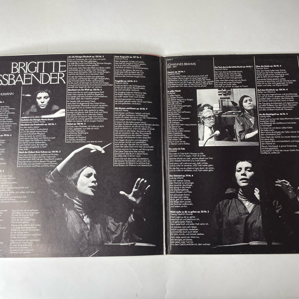 Винтажная виниловая пластинка LP Brigitte Fassbaender, Erik Werba, Lieder Von Schumann Und Brahms Шуман Брамс (Германия 1976)