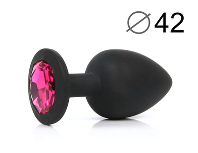 Анальная втулка черная с кристаллом Large розовый 9,5 см
