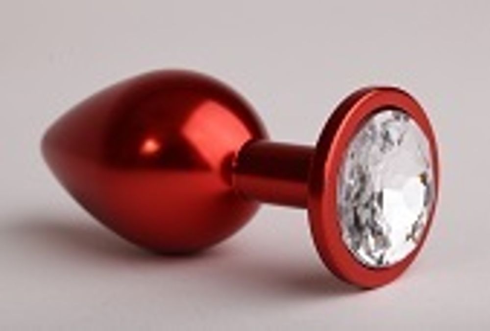Анальная пробка металл красная с прозрачным стразом 7,6х2,8см 47414-4MM