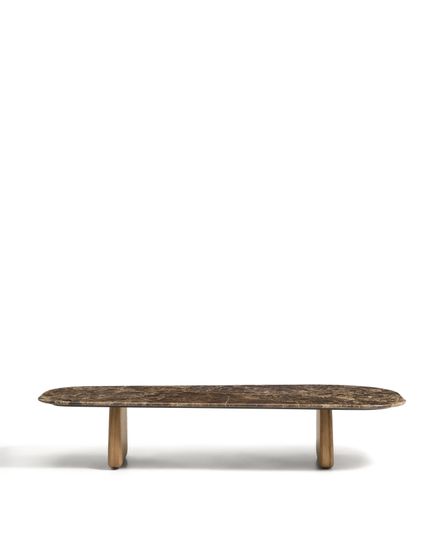 Журнальный столик Pirita из коричневого мрамора с ножками из дуба с натурально отделкой, 147 x 65 см