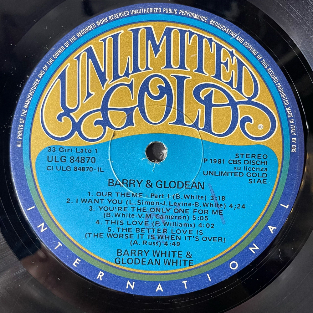 Винтажная виниловая пластинка LP Barry White And Glodean White, Barry and Glodean (Италия 1981)