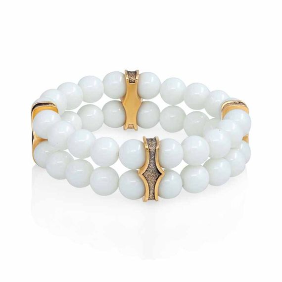 Всевидящее Око - двойной браслет с шармами из бронзы с белой керамикой 8 мм, вид 1