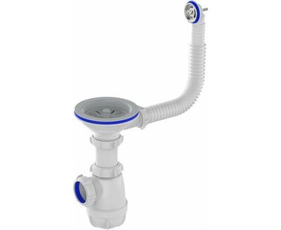 Сифон для мойки Aquant 3 1/2"х40 с мет.реш. с круглым переливом B0142-29-MR