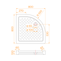 Душевой поддон керамический, полукруглый, белый RGW CR/R (800x800)