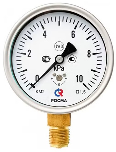 Манометр низкого давления (напоромер) РОСМА КМ-22Р, 100 мм, 0-10 КПа, G=1/2", кл. т. 1,5