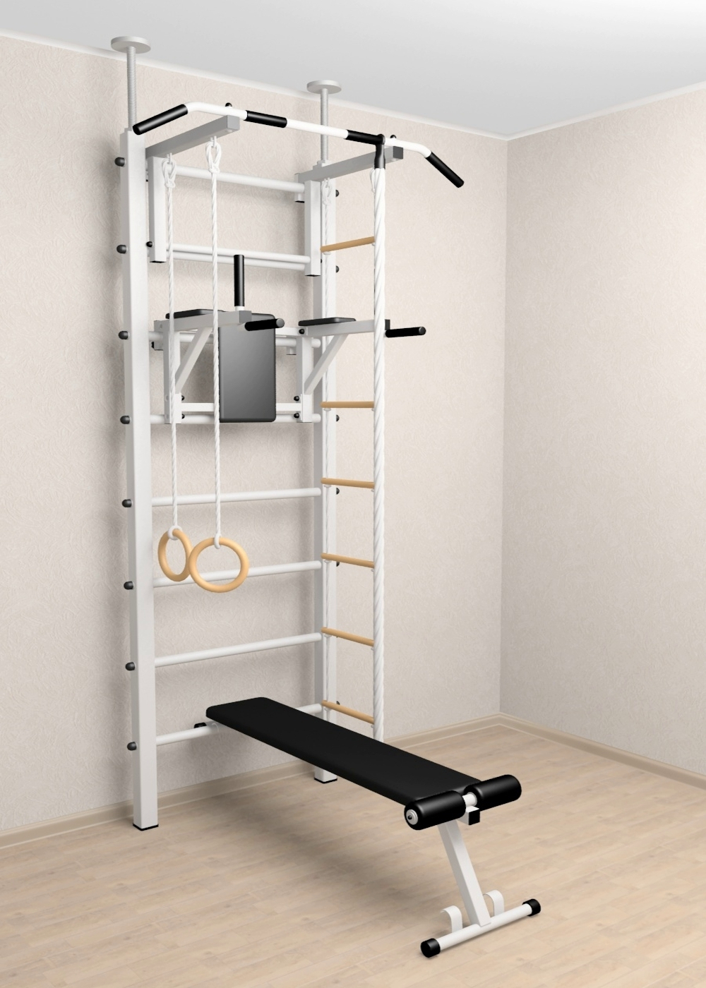 Шведская стенка Sv Sport враспор (Турник стандарт/Брусья/Скамья/Канат/Кольца/Лестница)