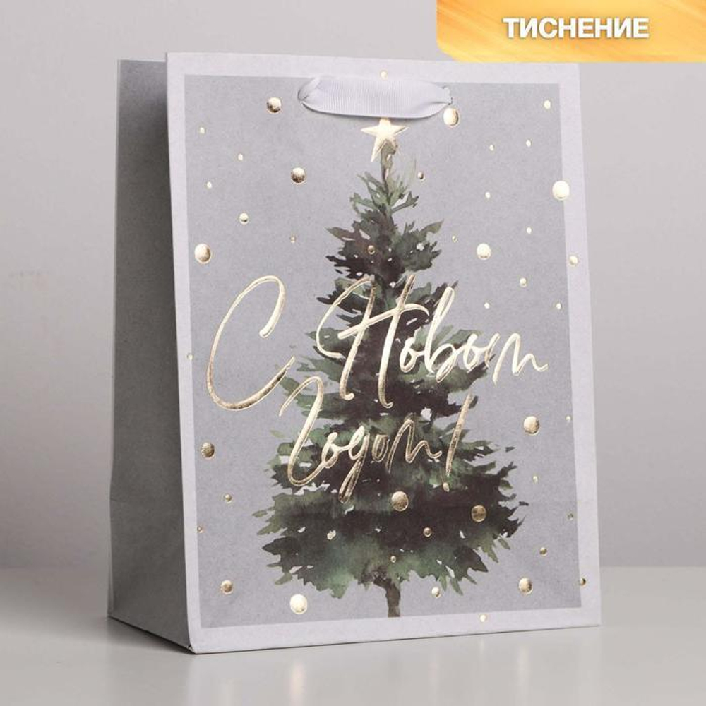 Пакет подарочный новогодний крафтовый «Сказочная ёлочка», MS 18×23×10 см