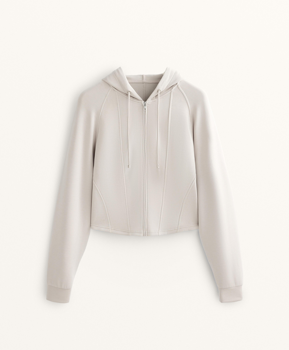 Oysho Приталенная укороченная куртка с капюшоном, серо-коричневый