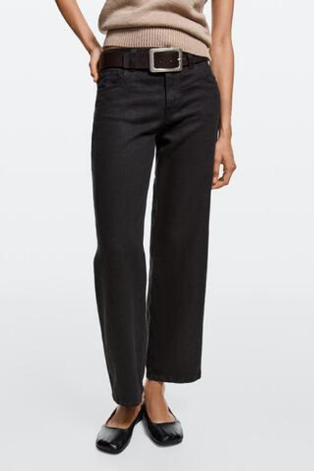 Massimo Dutti Джинсы прямого кроя с низкой посадкой и укороченными штанинами, черный
