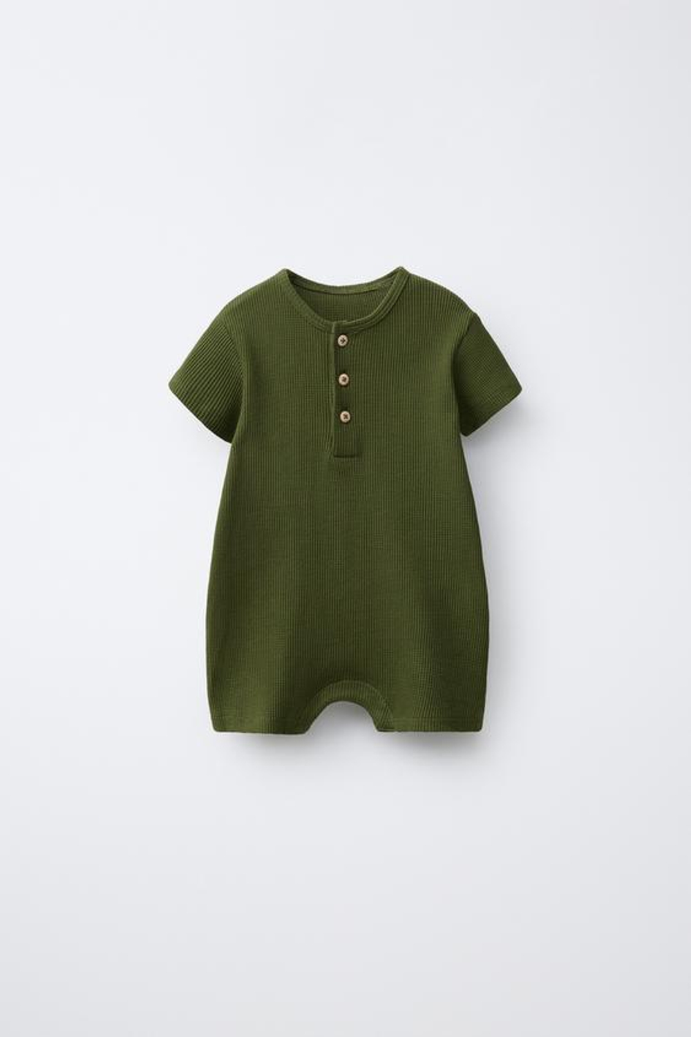 ZARA КОМБИНЕЗОН ИЗ ВАФЕЛЬНОГО ТРИКОТАЖА С ВОРОТНИКОМ НА ПУГОВИЦАХ, ЗЕЛЕНЫЙ