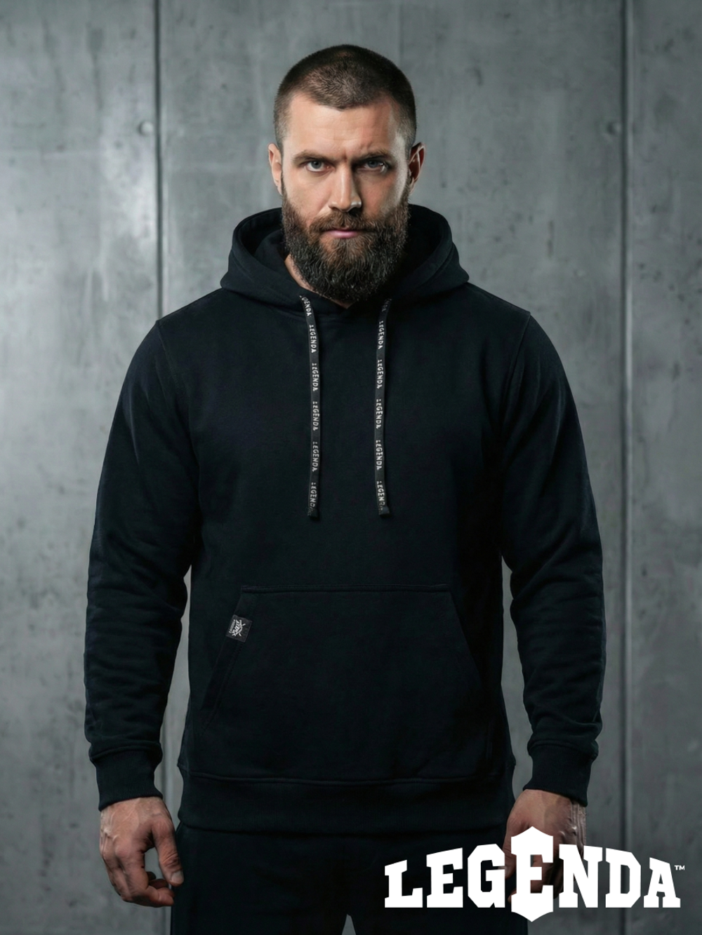 Толстовка с капюшоном и карманом кенгуру мужская LEGENDA Urban чёрная