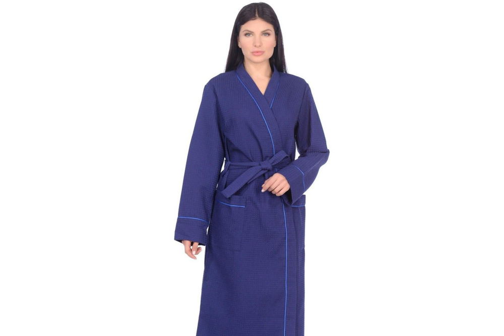 Халат вафельный Home One с кантом синий 54
