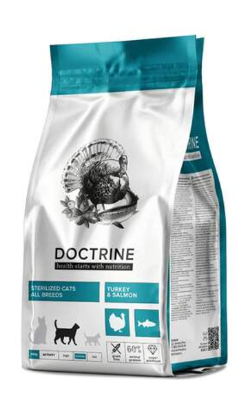 DOCTRINE Корм беззерновой для стерилизованных кошек и кастрированных котов с индейкой и лососем 10кг