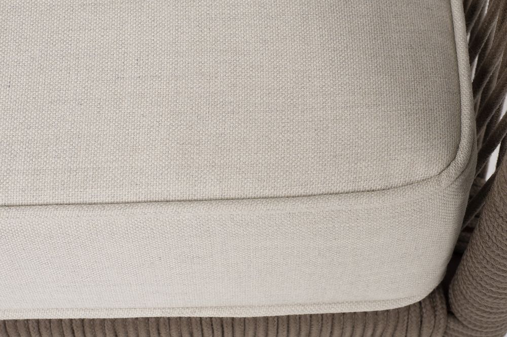 "Канны" диван 3-местный плетеный из роупа, каркас алюминий коричневый (RAL8016) муар, роуп коричневый круглый, ткань бежевая 15052