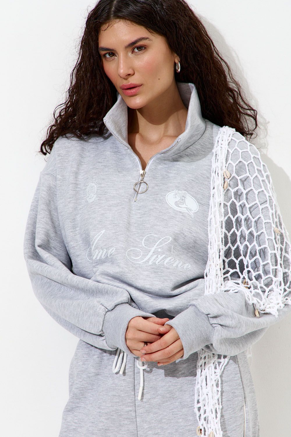 Олимпийка с короткой молнией "Âme Sirène" цвета серый меланж