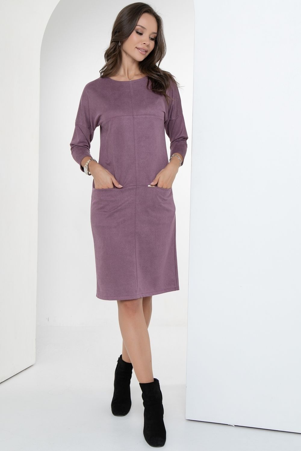 Платье Стильный вельвет (сирень) Diolche (Акция)