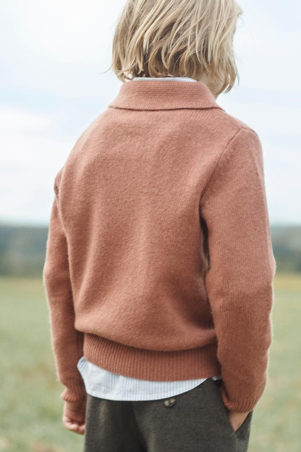 ZARA ВЯЗАНЫЙ СВИТЕР-ПОЛО, ЧЕРЕПИЧНЫЙ