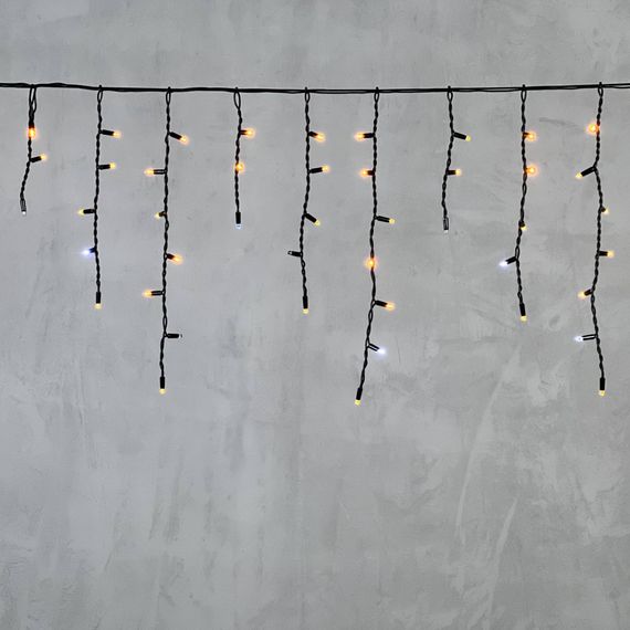 Светодиодная бахрома с колпачком 3,1*0,5 м., 120 желтых белых LED ламп, мерцание, каучуковый черный провод, LTC (LL120BLW-1-2Y)