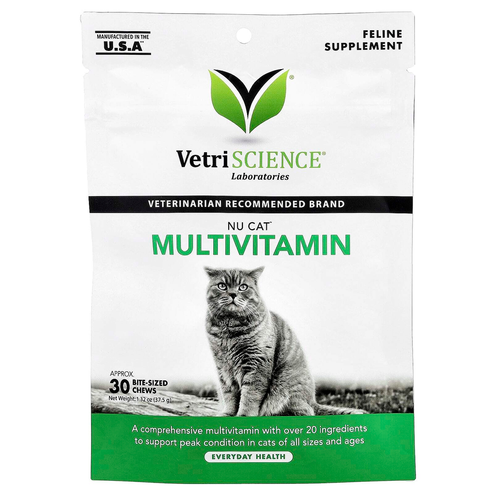 Vetriscience, Nu Cat ™, мультивитамины, для кошек, жевательные таблетки на размер 30, 37,5 г (1,32 унции)