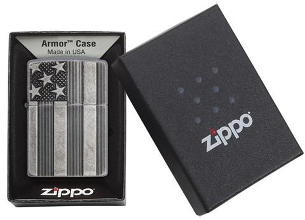 Зажигалка Zippo Armor™ с покрытием Antique Silver Plate™, латунь/сталь, серая, матовая, 36x12x56 мм