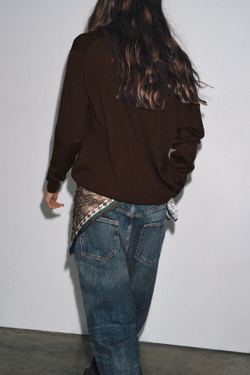 ZARA ДЖИНСЫ ZW COLLECTION BAGGY С ПЛАТКОМ И НИЗКОЙ ПОСАДКОЙ, СИНИЙ