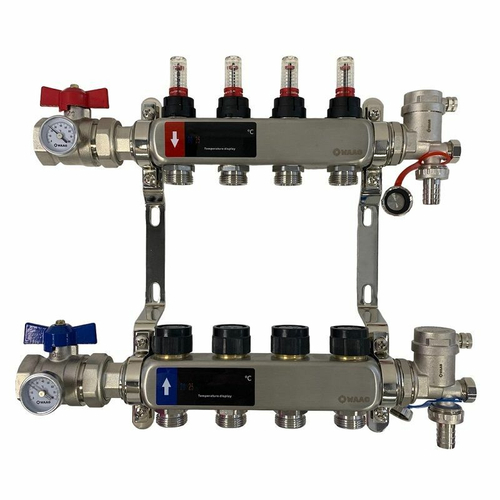 Коллектор WAAG 1"х3/4", 6вых., c клапанами, с расходомерами, сталь нерж., в сборе
