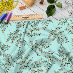 Ткань ниагара оранжевая рябина на зелёном фоне