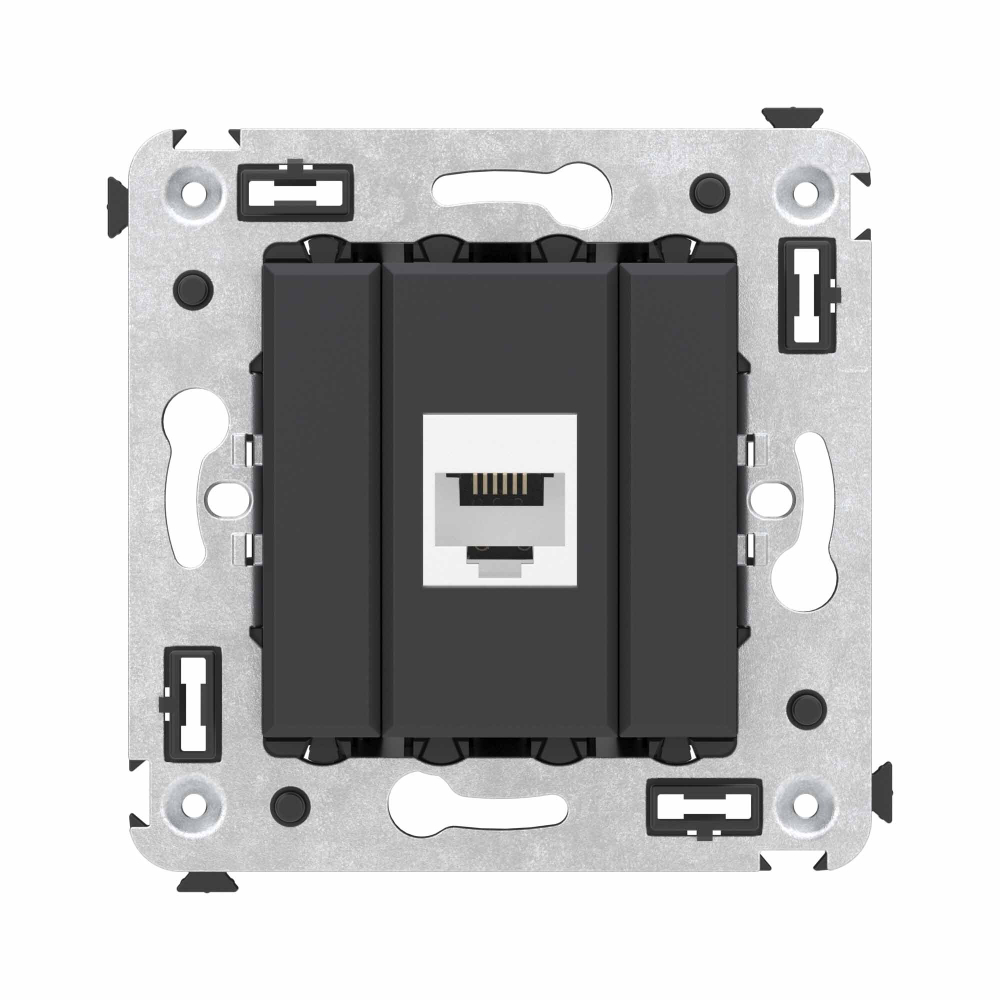 Телефонная розетка RJ-12 без шторки в стену одинарная, "Avanti", "Черный матовый"