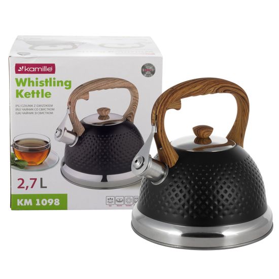 Чайник 2,7 л. из нержавеющей стали со свистком Kamille KM-1098 и ручкой "soft touch" под дерево