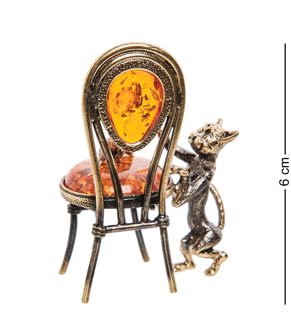 Народные промыслы AM- 652 Фигурка «Кот и мышка на стуле» (латунь, янтарь)