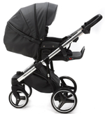 Детская коляска Adamex Cortina Deluxe 2 в 1 CT334/A (ЧЕРН.КОЖА+СЕРЕБ.ОТДЕЛКА+ХРОМ РАМА)