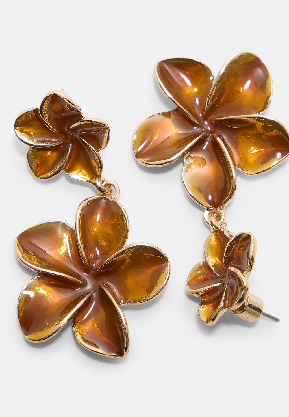 STRADIVARIUS Эмалированные серьги в виде двойных цветов, золотой