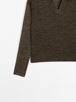 Massimo Dutti Свитер из 100% льна с воротником поло, зеленый