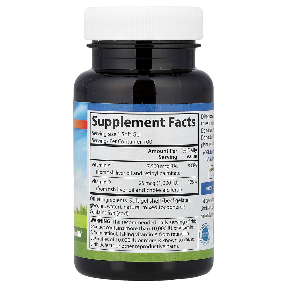Carlson, Витамины A и D, 100 мягких таблеток