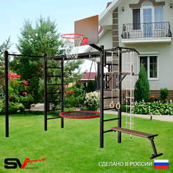 Уличная шведская стенка Sv Sport рукоход с комплектом турник прямой У5262.2К (Турник/Брусья/Скамья/Гнездо 115см/Щит баскет/Канат/кольца/лестница)